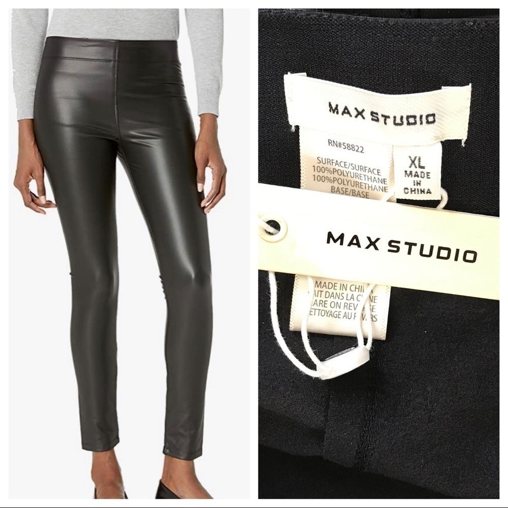 MAX STUDIO  Faux Leather Black Leggings Size Extra Large